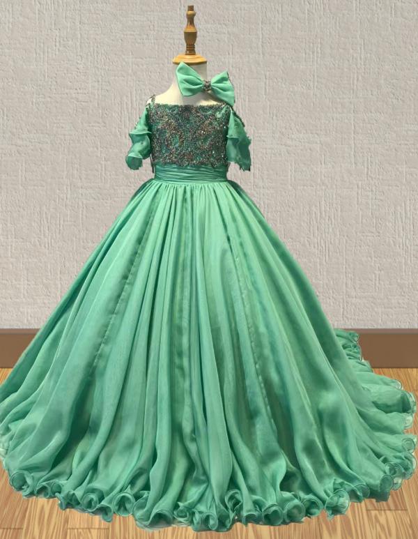 Custom Little Girls Stunning Mint Evening Dress