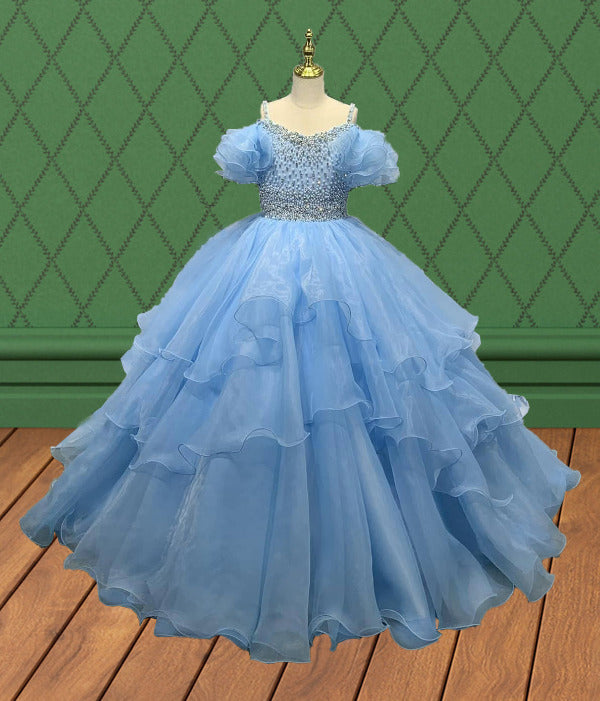 Teenages Long Pageant Dress with Sparkly Bodice