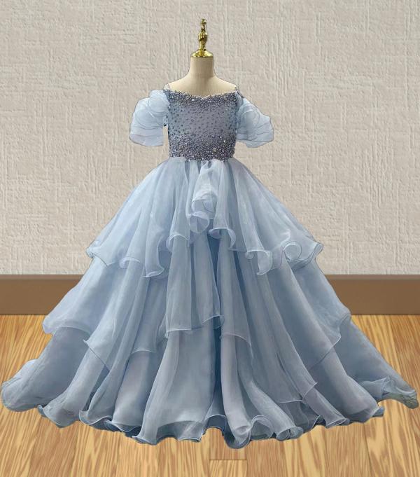 Glitzly Beaded Bodice Sky Blue Miss Teen Evening Gown