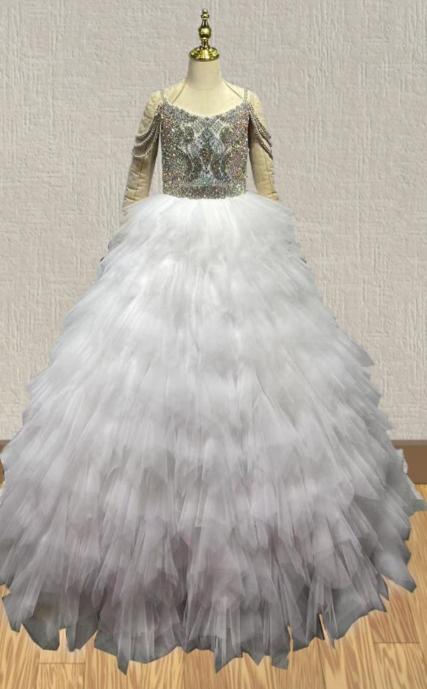 Fast Shipping Little Girls White Stunning Evening Dress