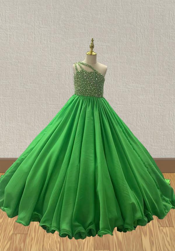 Young Girls Beaded Bodice Glitz Evening Gown