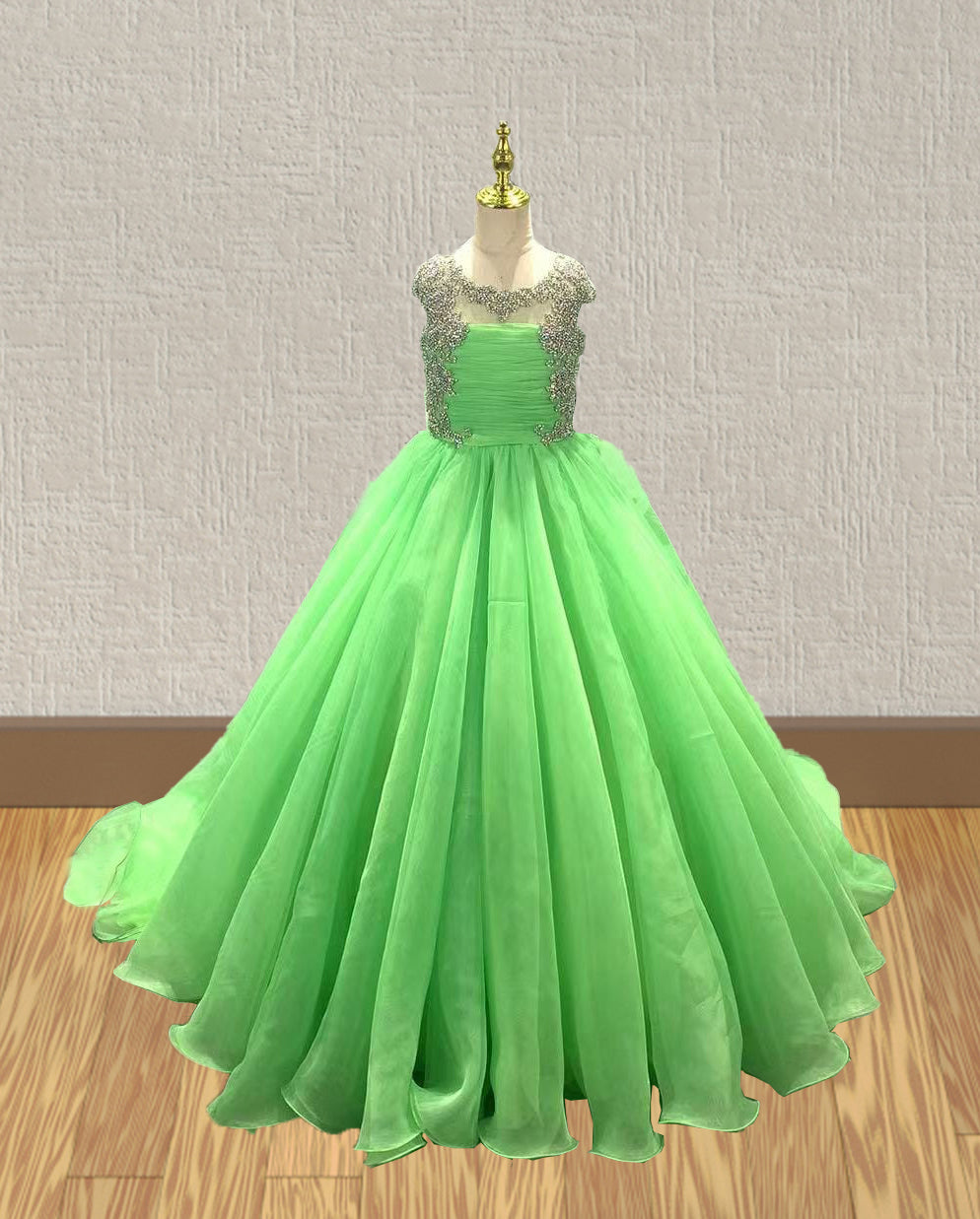 Glitz Lime Green Evening Dress For Little girls