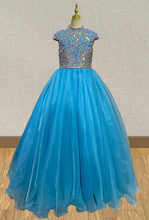 Teenage Cap Sleeve Sparkly Long Evening Gown