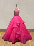 Elegant Couture Fuchsia Organza Glitz Evening Gown