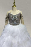 Fast Shipping Little Girls White Stunning Evening Dress