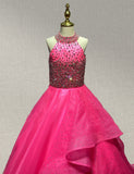 Elegant Couture Fuchsia Organza Glitz Evening Gown