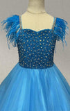 Young Gilrs Sparkly Pageant Dress With Feather