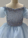 Glitzly Beaded Bodice Sky Blue Miss Teen Evening Gown