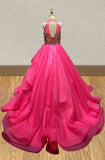 Elegant Couture Fuchsia Organza Glitz Evening Gown