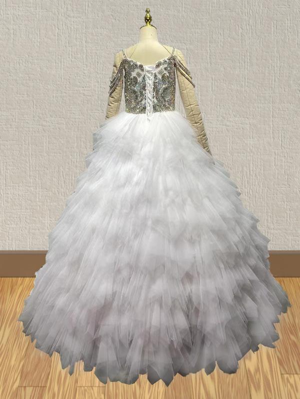 Fast Shipping Little Girls White Stunning Evening Dress