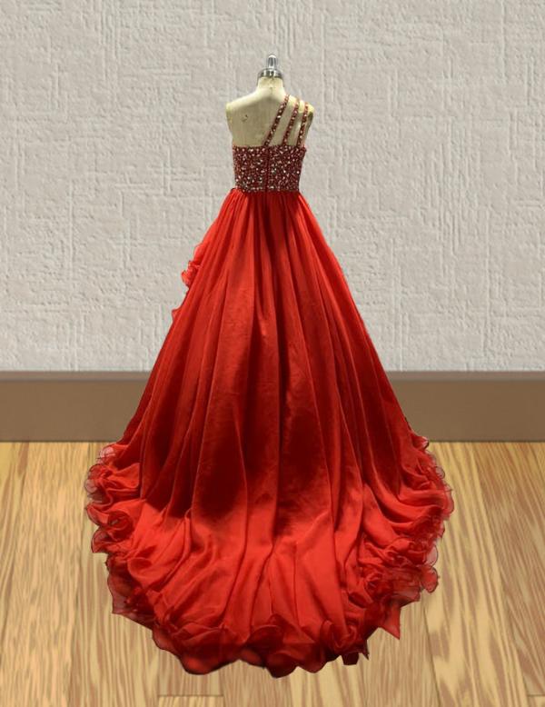 Sparkly Beaded Bodice Miss Teens Red Pageant Gown