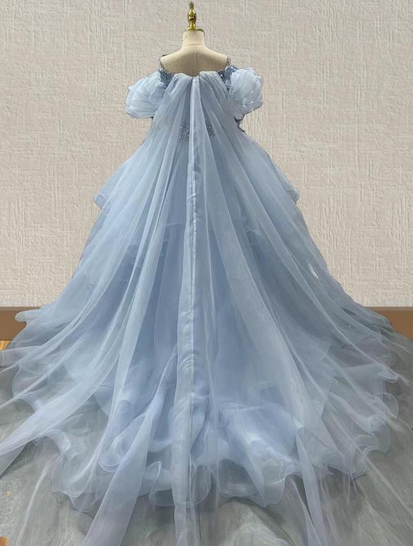 Glitzly Beaded Bodice Sky Blue Miss Teen Evening Gown