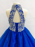 Sparkly Beaded Bodice Young Girl Royal Blue Pageant Dress