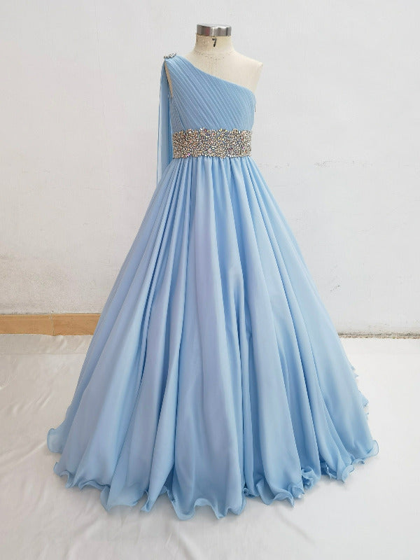 Sky Blue Junior Miss Prom Pageant Couture With Cape