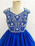 Cap Sleeve V Neck Little Girls Royal Blue Formal Attire