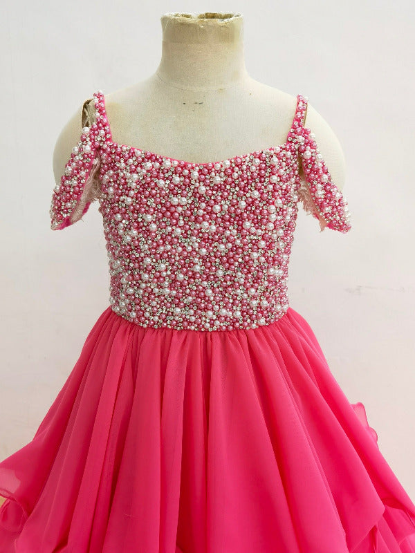 Gorgeous Couture Chiffon Fuchsia Long Pageant Gown