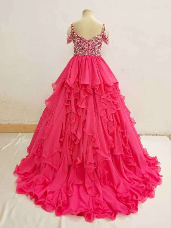 Gorgeous Couture Chiffon Fuchsia Long Pageant Gown