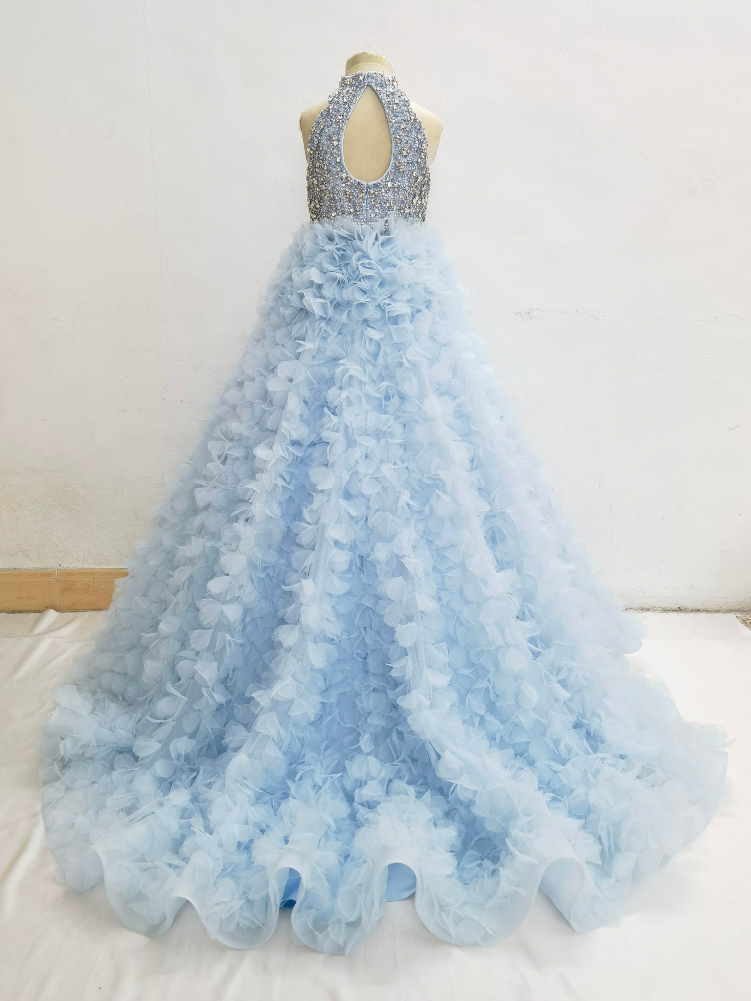 Sky Blue Applique Pageant Dress with Glitz Beaded Bodice