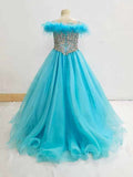 Glitzy Feather Green Ball Gown for Teenage Girl