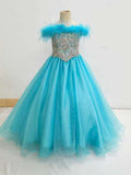 Glitzy Feather Green Ball Gown for Teenage Girl