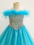 Glitzy Feather Green Ball Gown for Teenage Girl