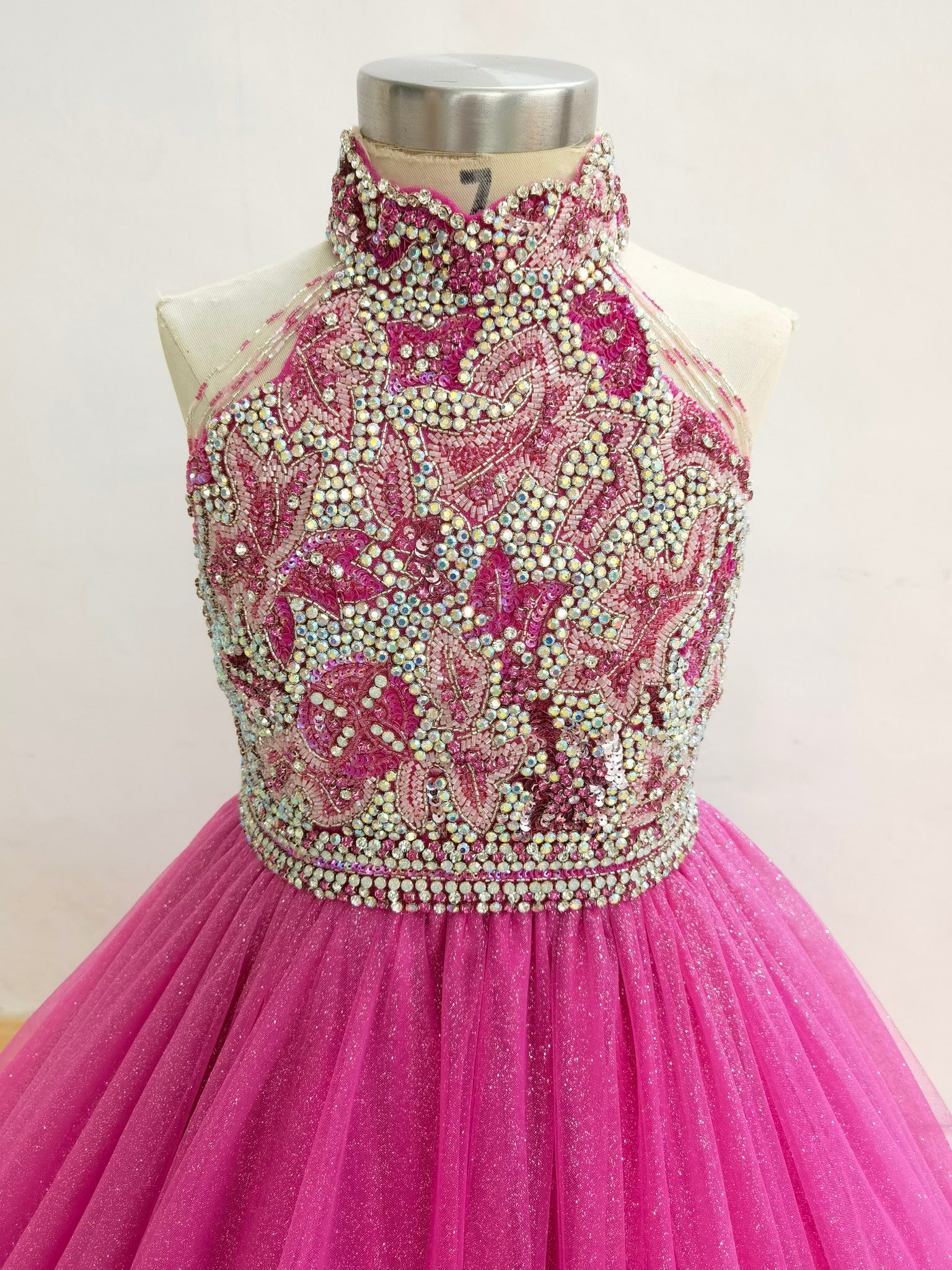 Halter Beaded Bodice Little Girl Glitzy Pageant Gown