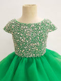 Cap Sleeve Glitzy Beaded Bodice Teen Pageant Dress