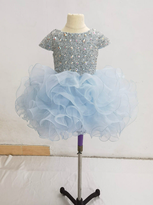 Cap Sleeve Little Girls Sparkly Cupcake Pageant Gown