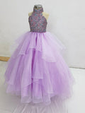 Halter Sparkly Little Girls Lilac Pageant Ball Gown