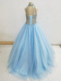 Glitzly Beaded Bodice Little Girls Sky Blue Value Pageant Dress