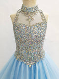 Glitzly Beaded Bodice Little Girls Sky Blue Value Pageant Dress