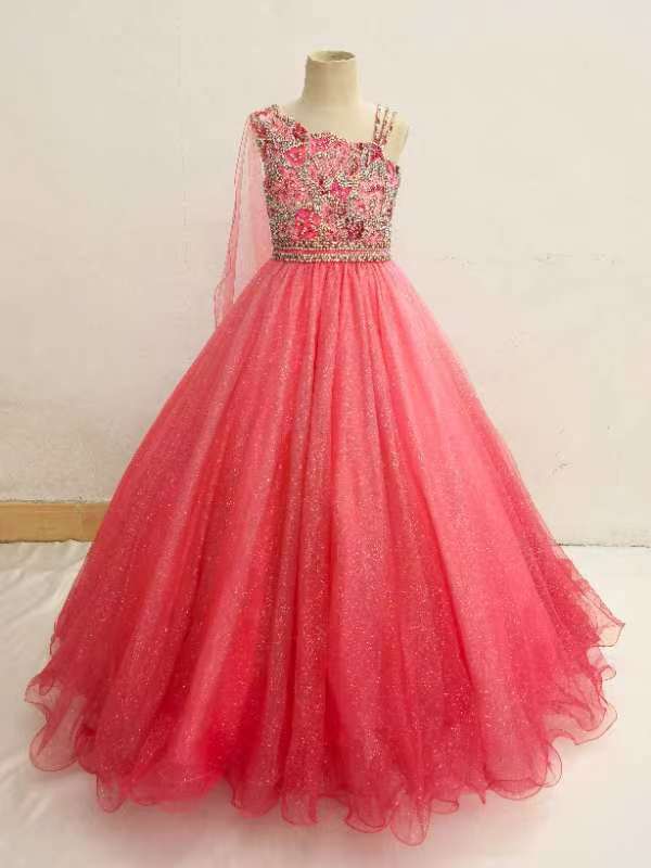 Glitzy Beaded Bodice Young Girls Beauty Pageant Dress