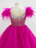 Sparkly Beaded Bodice Kids Fuchsia Pageant Dress