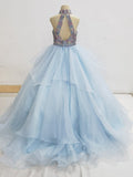 Halter Beaded Bodice Sparkly Young Girls Prom Pageant Couture