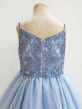 Custom Made Little Girls Sky Blue Prom Pageant Couture