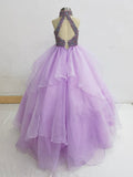 Halter Sparkly Little Girls Lilac Pageant Ball Gown