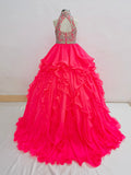 Halter Sparkly Elegant Beaded Bodice Kids Pageant Dress