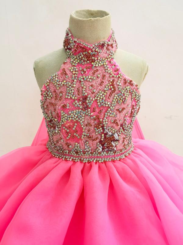 Halter Sparkly Beaded Bodice Baby Doll Pageant Dress