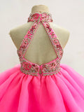 Halter Sparkly Beaded Bodice Baby Doll Pageant Dress