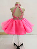 Halter Sparkly Beaded Bodice Baby Doll Pageant Dress