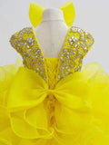 Cap Sleeve Infant Glitzy Yellow Cupcake Pageant Gown - ToddlerPageantDress