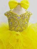 Cap Sleeve Infant Glitzy Yellow Cupcake Pageant Gown - ToddlerPageantDress