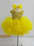 Cap Sleeve Infant Glitzy Yellow Cupcake Pageant Gown - ToddlerPageantDress