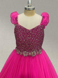 Custom Fuchsia Sparkly Pageant Gown with Applique - ToddlerPageantDress