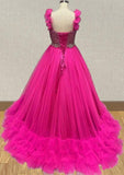 Custom Fuchsia Sparkly Pageant Gown with Applique - ToddlerPageantDress