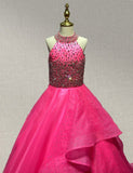 Elegant Couture Fuchsia Organza Glitz Evening Gown - ToddlerPageantDress