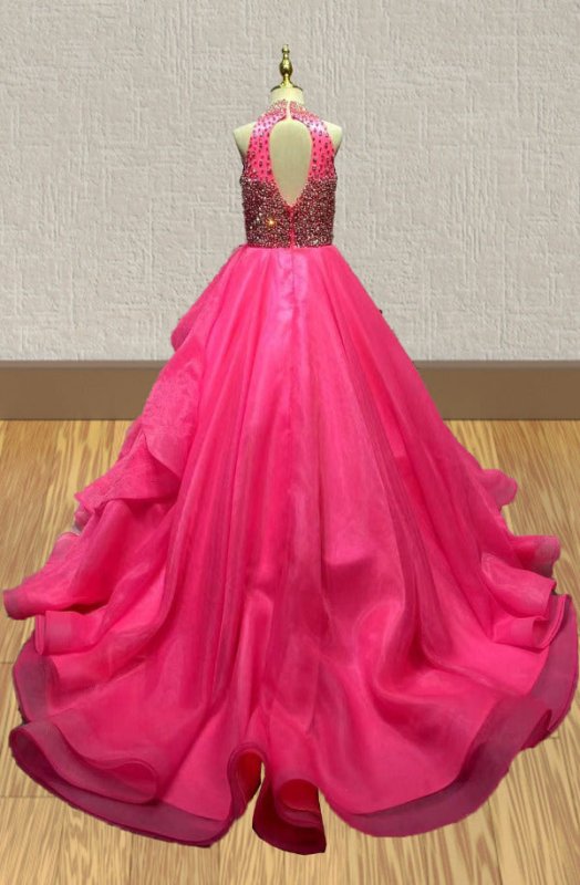 Elegant Couture Fuchsia Organza Glitz Evening Gown - ToddlerPageantDress