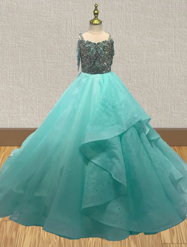 Floor - length Mint Pageant Gown with Glitz Beaded Bodice - ToddlerPageantDress