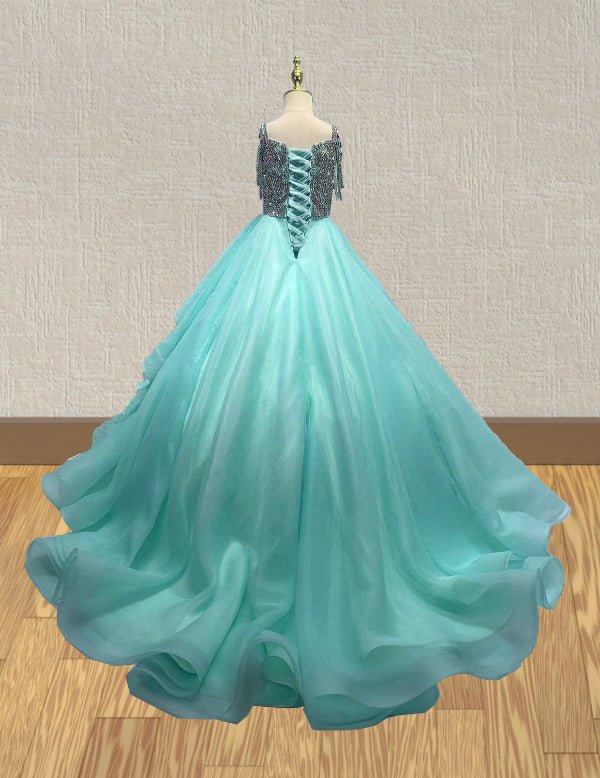 Floor - length Mint Pageant Gown with Glitz Beaded Bodice - ToddlerPageantDress