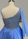 GLitter Sky Blue Pageant Dresses For Juniors - ToddlerPageantDress